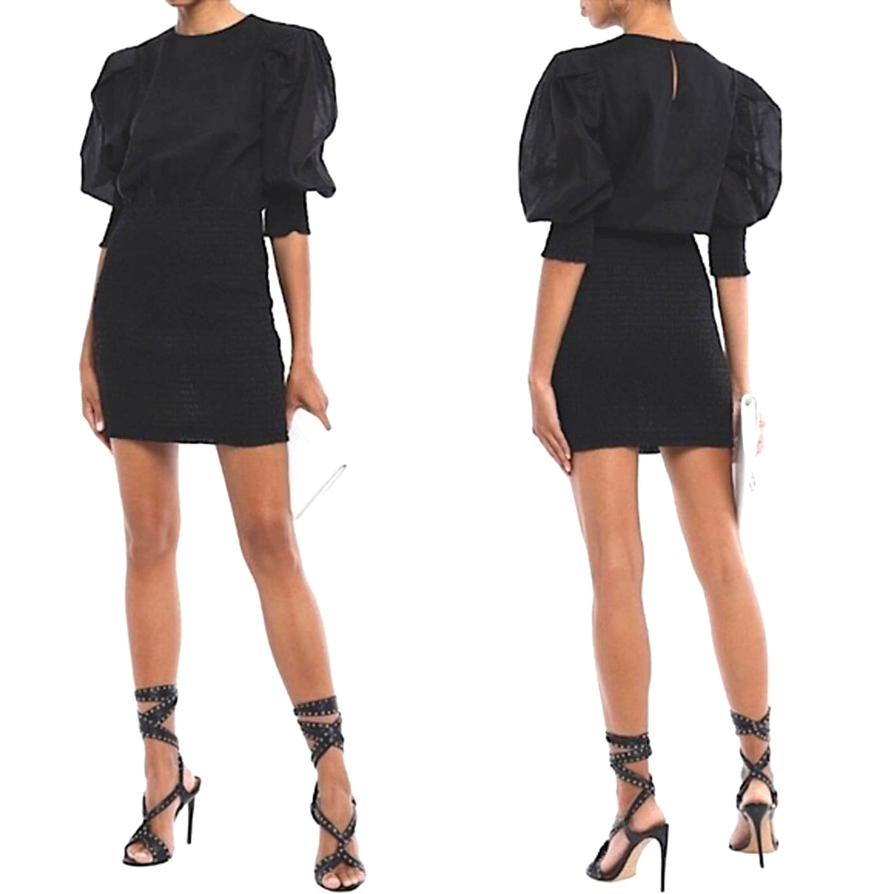 Rebecca Minkoff Tabby Little Black Smocked Cotton Mini Dress Size Small
